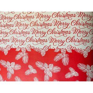 Hallmark Wrapping Paper Merry Christmas Pinecones Red Snowflakes 40 sq ft Roll D